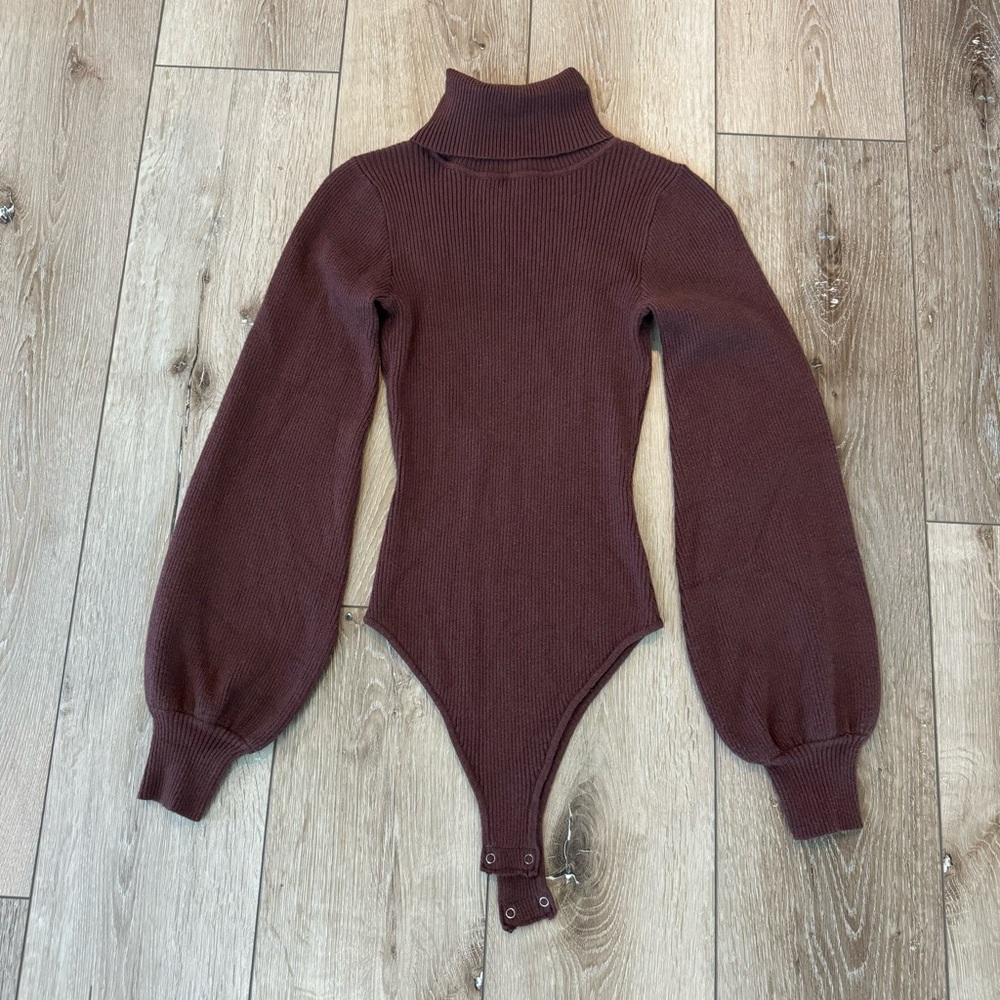 Lulus Not Turning Back Brown Ribbed Knit Backless Turtleneck Bodysuit - Size XS